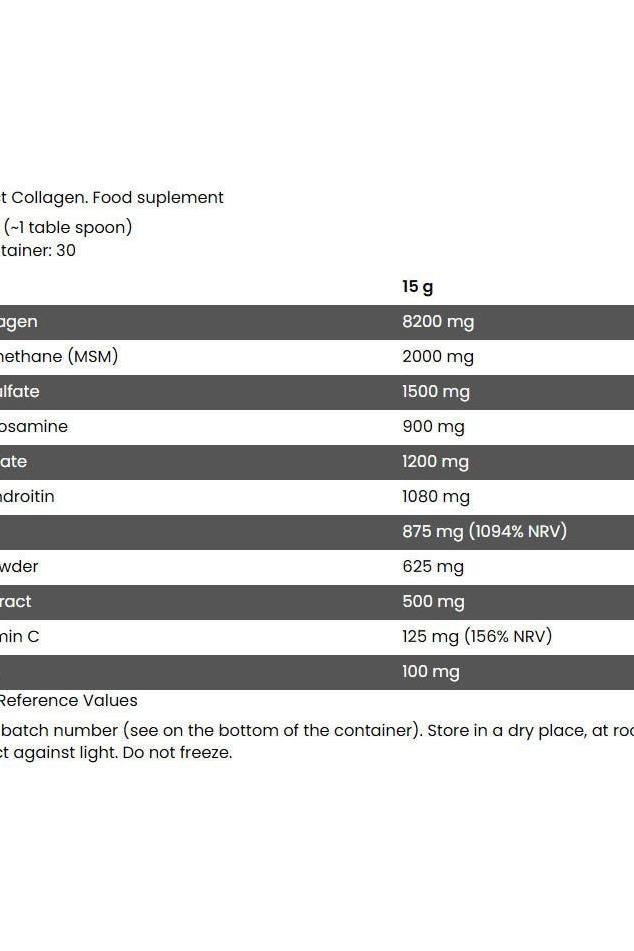 Nutritional information for FA Fitness Authority Perfect Collagen supplement, detailing ingredients and values.
