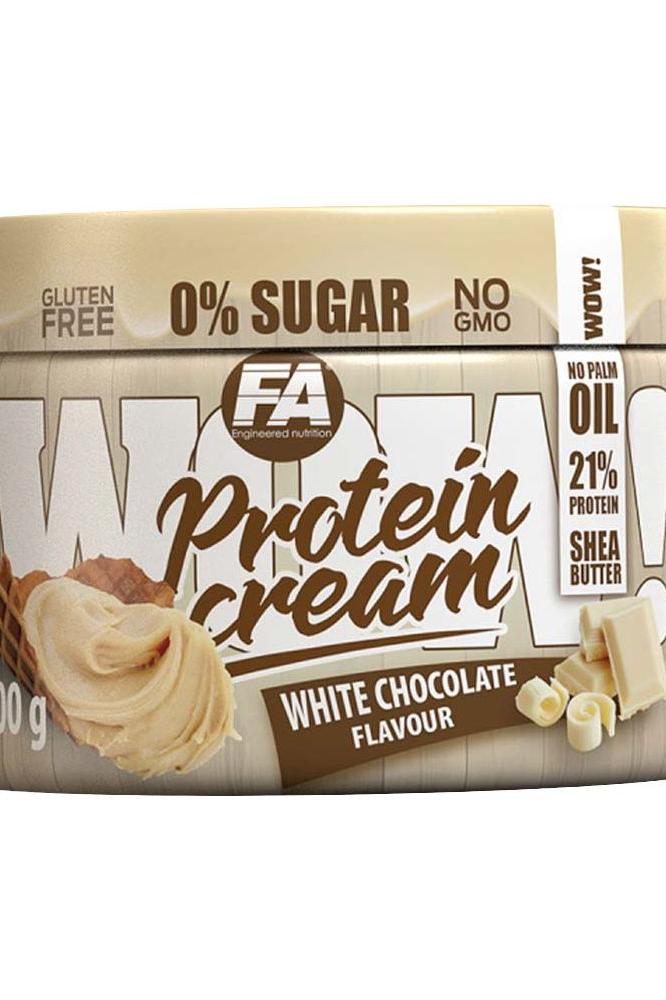 FA Fitness Authority WOW! Protein Cream in white chocolate flavor, 21g protein, gluten-free, zero sugar, no palm oil.