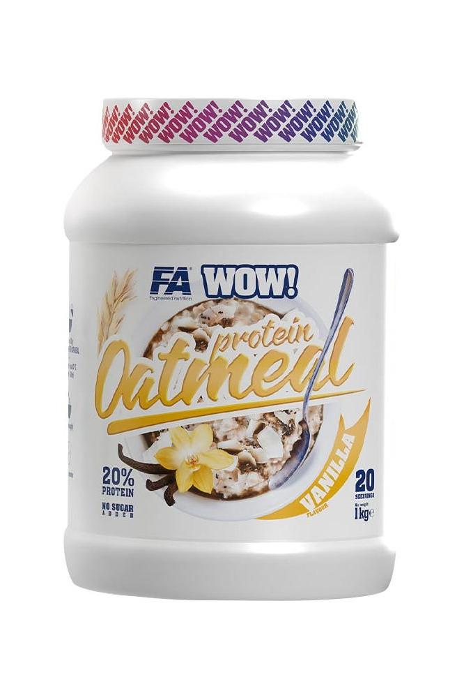 FA WOW! Protein Oatmeal vanilla flavor jar with nutritional benefits for muscle support.