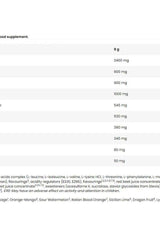 Supplement facts for FA Fitness Authority Xtreme Napalm LEAA9 showing EAA amino acids and their respective amounts per 8 g serving.