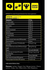 Nutrition label for FA - Fitness Authority Xtreme Napalm Pre-Contest Pumped Stimulant Free with ingredients and serving facts.