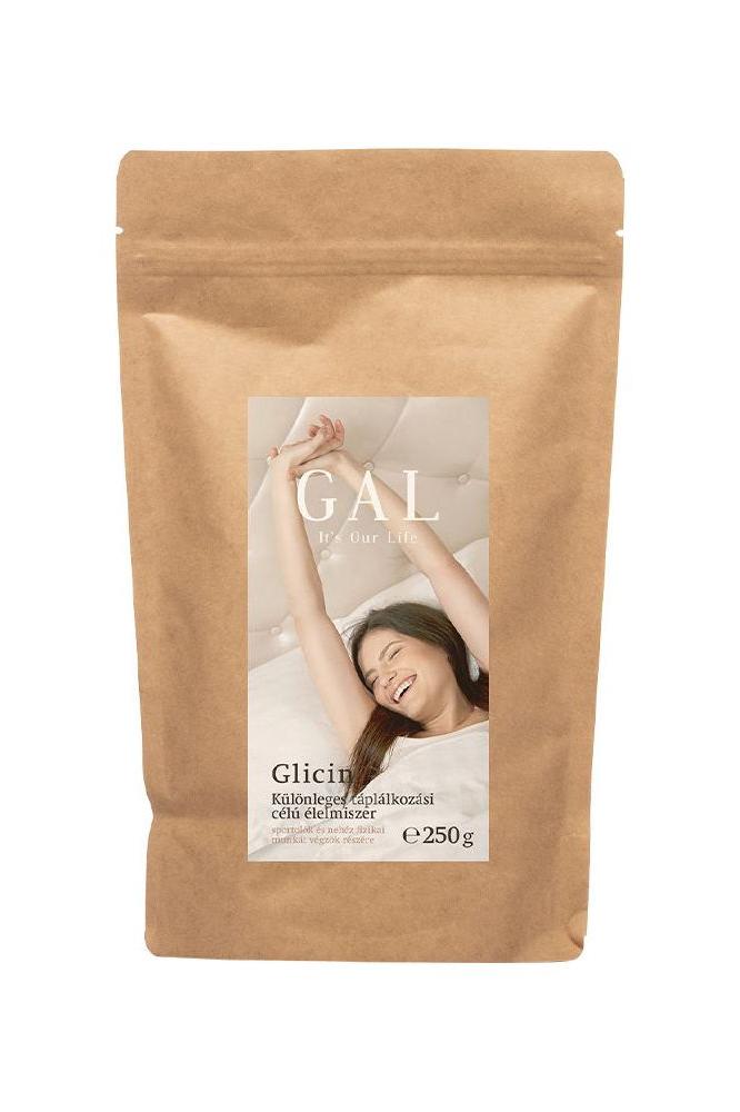 GAL Glycine Powder package promoting muscle recovery, sleep improvement, and cognitive health in a 250g pouch.