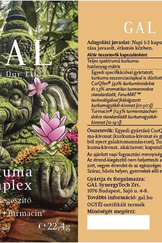 GAL Kurkuma-komplex packaging with vibrant design and floral accents for immune support and digestion.