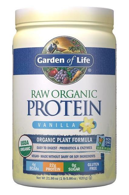 Garden of Life Raw Organic Protein Vanilla, vegan protein powder with 22g protein, USDA organic, dairy and soy-free.