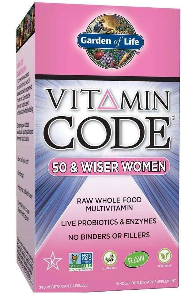 Garden of Life Vitamin Code 50 & Wiser Women multivitamin box with probiotics and enzymes for women over 50.