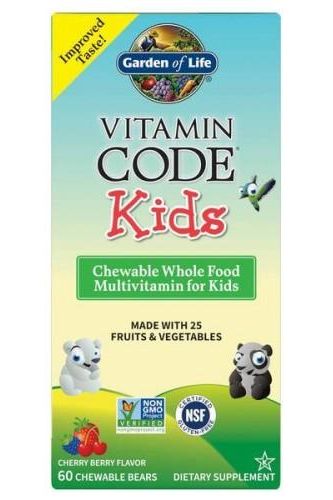 Garden of Life Vitamin Code Kids chewable multivitamin for children, made with 25 fruits and vegetables.