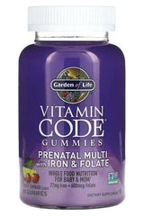 Garden of Life Vitamin Code Prenatal Multi Iron & Folate Gummies bottle, supporting health for mom and baby.