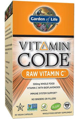 Garden of Life Vitamin Code RAW Vitamin C box, 500mg whole food vitamin C, supports immune system, 60 vegan capsules.
