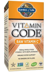 Garden of Life Vitamin Code RAW Vitamin C box, 500mg whole food vitamin C, 120 vegan capsules, immune support.