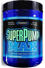 Gaspari Nutrition SuperPump MAX pre-workout supplement in Blue Raspberry flavor, 40 servings for enhanced performance.