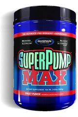 Gaspari Nutrition SuperPump MAX pre-workout supplement in fruit punch flavor, 40 servings, container design.