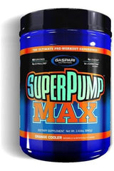 Gaspari Nutrition SuperPump MAX pre-workout supplement in orange cooler flavor with 40 servings.