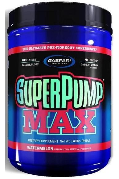 Gaspari Nutrition SuperPump MAX pre-workout supplement in watermelon flavor, 40 servings for enhanced performance.