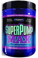 Gaspari Nutrition SuperPump MAX pre-workout supplement in Grape Cooler flavor, designed for enhanced performance and hydration.