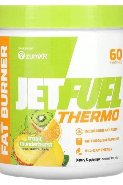 GAT JetFuel Thermo fat burner supplement in Tropic Thunderburst flavor, promotes fat burning and boosts metabolism.