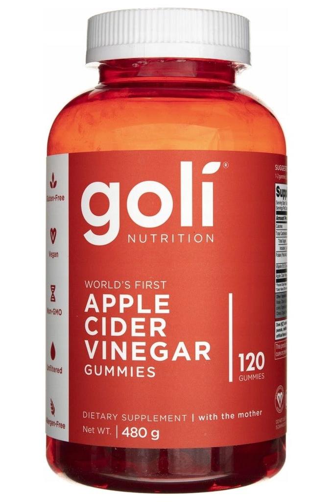 Goli Nutrition Apple Cider Vinegar Gummies bottle with 120 gummies, a dietary supplement for digestion and heart health.