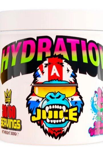 Gorillalpha Hydration Juice container with colorful graphics and hydration benefits, 300g, 60 servings.