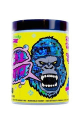 Gorillalpha Yeti Juice pre-workout powder container, vibrant design, delivers energy and focus for workouts.