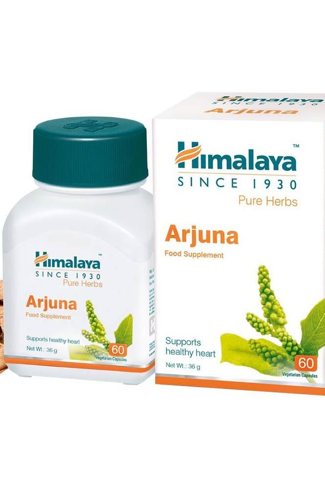 Himalaya Arjuna 60 capsules bottle and box, supports heart health and normal blood pressure.
