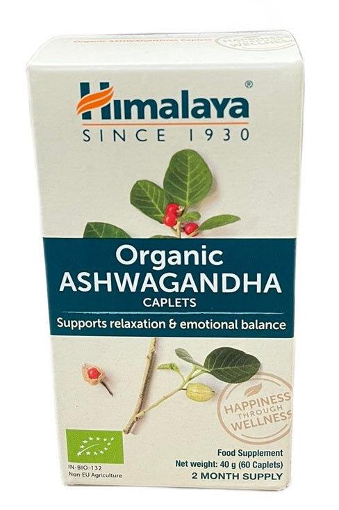 Himalaya Organic Ashwagandha caplets, 60 count, supports relaxation and emotional balance.