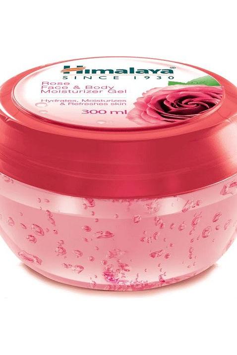 Himalaya Rose Face & Body Moisturizer Gel 300 ml in a pink jar for skin hydration and rejuvenation.