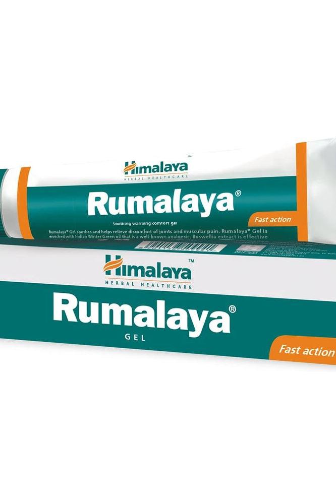 Himalaya Rumalaya Gel packaging for increased flexibility and relaxation, featuring fast action herbal ingredients.
