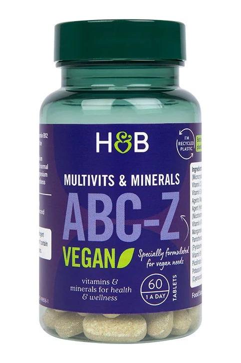 Holland & Barrett ABC-Z Vegan multivitamins and minerals bottle for a healthy vegan lifestyle.