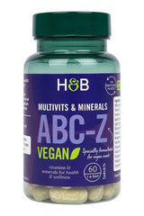 Holland & Barrett ABC-Z Vegan multivitamins and minerals bottle for a healthy vegan lifestyle.