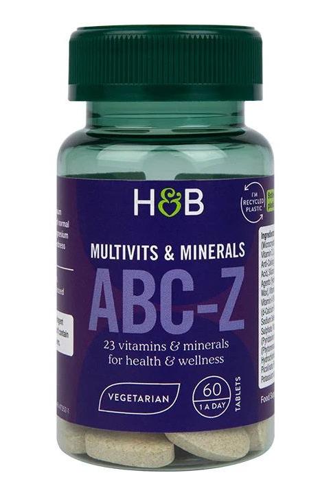 Holland & Barrett ABC-Z Multivitamin bottle containing 60 vegetarian tablets for health and wellness.