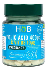 Holland & Barrett Folic Acid 400mcg with Vitamin D3 10mcg - 90 vegetarian tablets for pregnancy support