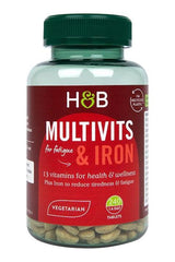 Holland & Barrett Multivits & Iron supplement bottle for energy and immunity support, 240 tablets, vegetarian.