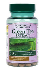 Nature's Garden Green Tea Extract tablets, 315mg, suitable for vegetarians and vegans, dietary supplement with 40% polyphenols.