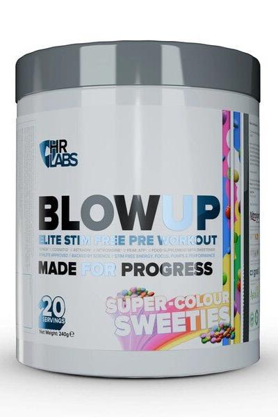 HR Labs Blow UP elite stim-free pre-workout, 20 servings container, promotes energy and performance.