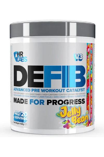 HR Labs Defib V3 Advanced Pre Workout Catalyst in Jelly Bean flavor for energy and focus.