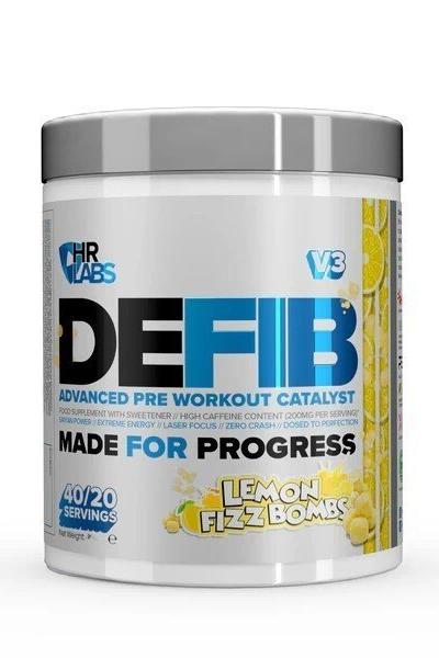 HR Labs Defib V3 Advanced Pre Workout Catalyst, Lemon Fizz Bombs flavor, 40 servings, boosts energy and focus.