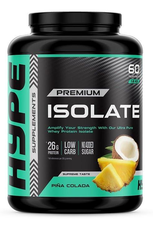 Hype Isolate Protein Powder, Piña Colada flavor, 26g protein, low carb, no added sugar, premium whey isolate, 1.8 kg.