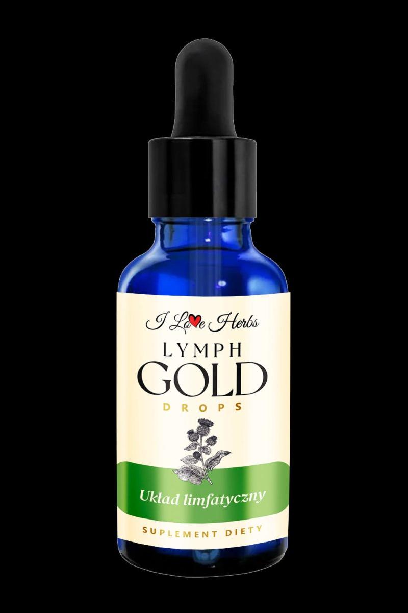 I Love Herbs Lymph Gold Drops 50ml bottle for lymphatic system support with natural ingredients.