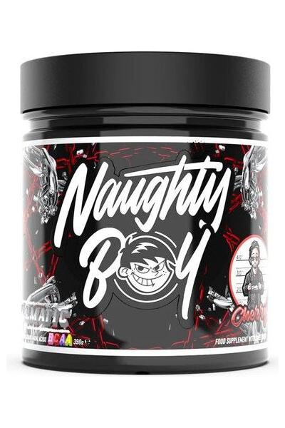 Naughty Boy Illmatic BCAA supplement jar with cherry flavor, featuring a bold design and high-quality ingredients.