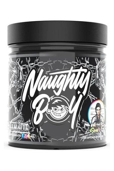 Naughty Boy Illmatic EAA supplement container showcasing Sour G flavor and product benefits.