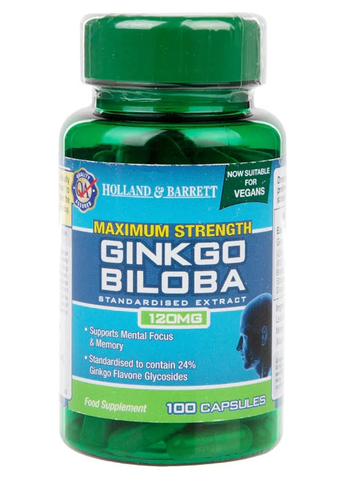 Maximum Strength Ginkgo Biloba – 100 kapslar baksida näringsfakta