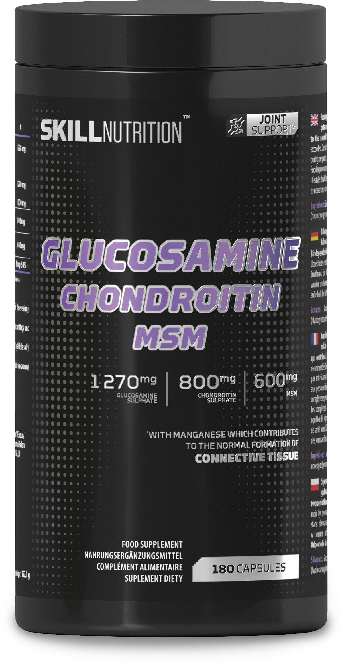 Skill Nutrition Glucosamine Chondroitin MSM ingredienser etikett