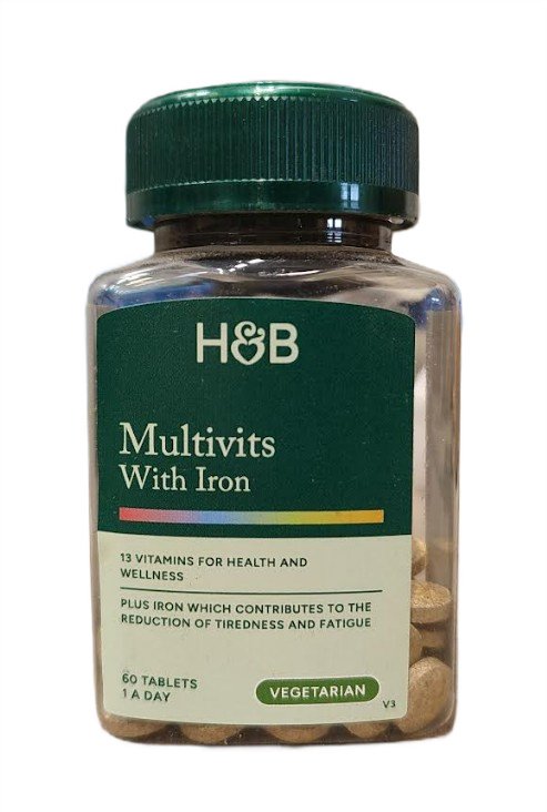 Multivitaminer med järn – 60 tabletter baksida näringsfakta