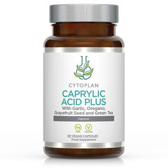 Caprylic Acid Plus baksida med näringsinformation