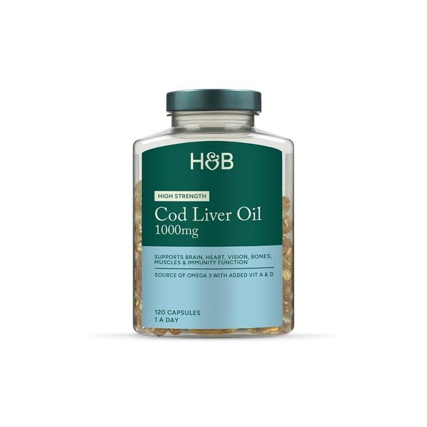 Holland & Barrett High Strength Cod Liver Oil 1000mg framsida