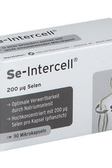 Intercell Pharma Se-Intercell selenium supplement box for reproductive health, containing 90 capsules of 200 µg selenium.