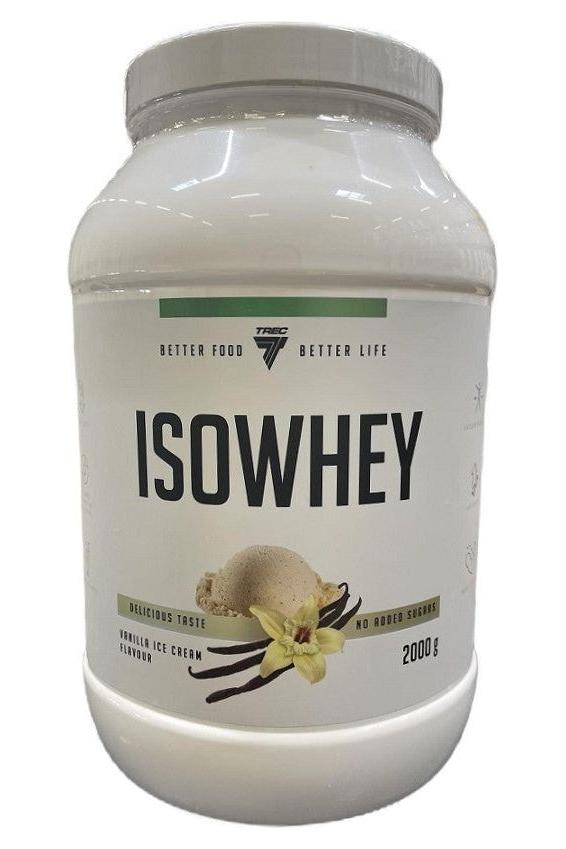 Trec Nutrition ISOWHEY protein powder in vanilla flavor, 2000g container, designed for muscle growth and high absorption.