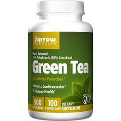 Jarrow Formulas Green Tea supplement, 500mg, 100 veggie caps, supports antioxidant and cardiovascular health.