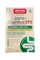 Jarrow Formulas Jarro-Dophilus EPS box, 30 veggie capsules, supports gut health with 5 billion CFU of probiotics.