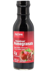 Jarrow Formulas PomeGreat Pomegranate juice concentrate in a bottle, supports cardiovascular health and healthy aging.