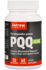Jarrow Formulas PQQ supplement bottle promoting mitochondrial biogenesis, heart, and cognitive health.